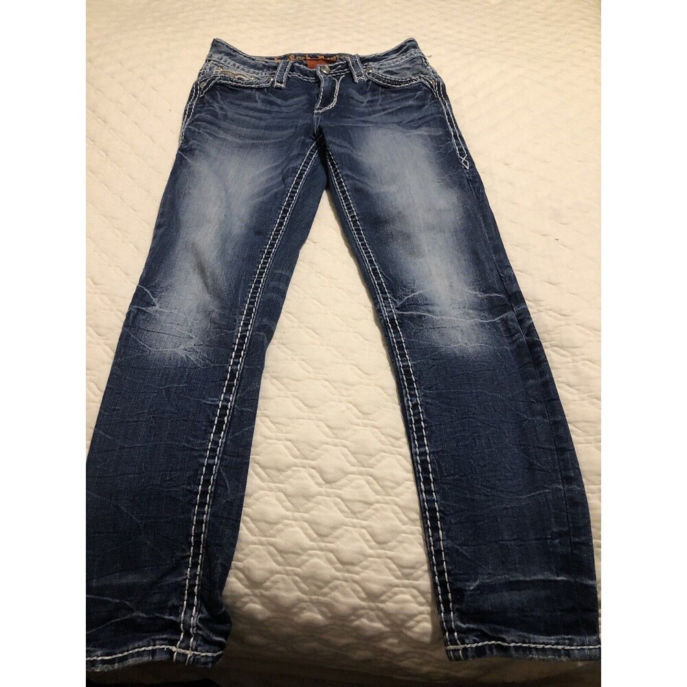 Rock Revival Thick Stitched Bling Back Pockets Mid-rise Ankle Skinny Size 26